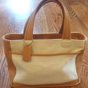 VINTAGE COACH Bleeker top handle Tote Leather & Canvas Bag 12” x 8” Bag